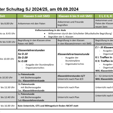 Erster Schultag SJ 2024-25